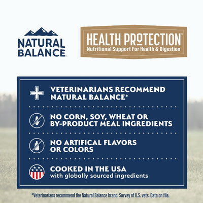 Natural Balance Health Protection Beef, Pumpkin & Brown Rice Stew Wet Dog Food - 354g - benefit banner - vets recommend Natural Balance; no corn, soy, wheat or by-product meal; no artificial flavors or colors - Natural Balance - PetMax Canada