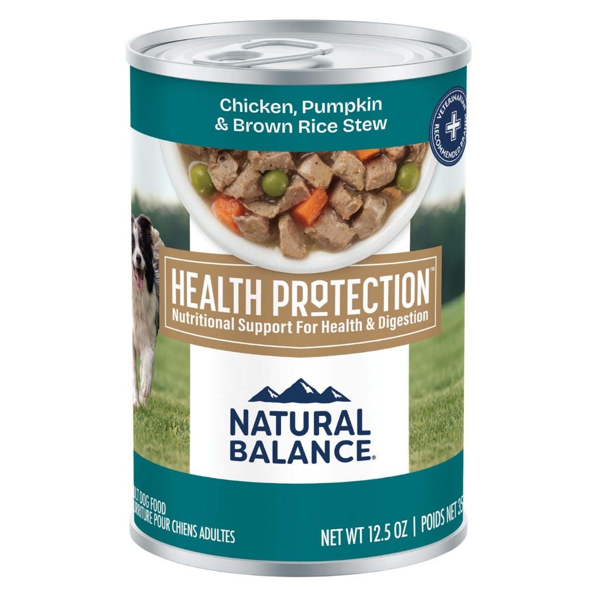 Natural Balance Health Protection Chicken, Pumpkin & Brown Rice Stew Wet Dog Food - 354g - front of can (bilingual EN/FR Canadian packaging, 1200x1200) - Natural Balance - PetMax Canada
