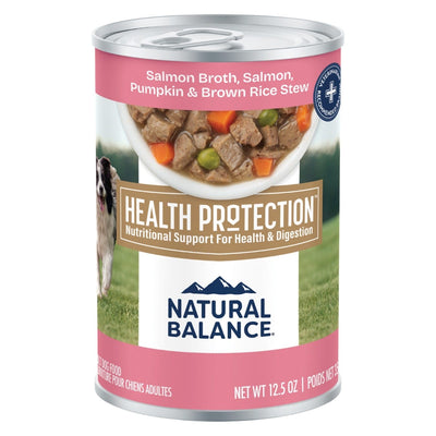 Natural Balance Health Protection Salmon, Pumpkin & Brown Rice Stew Wet Dog Food - 354g - front of can (bilingual EN/FR Canadian packaging, 1200x1200) - Natural Balance - PetMax Canada