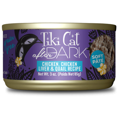 Tiki Cat After Dark Pâté Chicken, Chicken Liver & Quail Recipe Wet Cat Food - Front of Can - Tiki Cat - PetMax Canada
