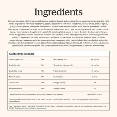Now Fresh Good Gravy Beef Coated in Bone Broth for Large Breed Adult Dogs - Ingredients and guaranteed analysis - PetMax Canada