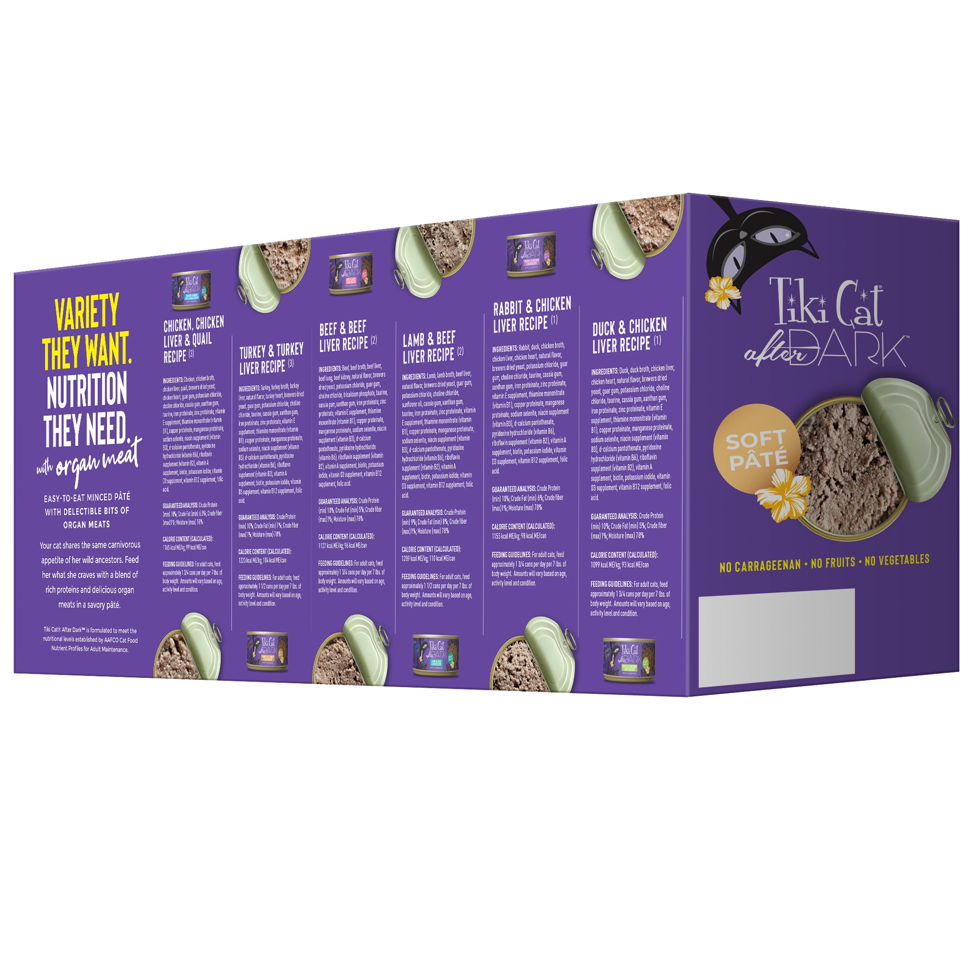Tiki Cat After Dark Pâté Variety Pack Canned Wet Cat Food - Back of Pack Nutrition Info - Tiki Cat - PetMax Canada
