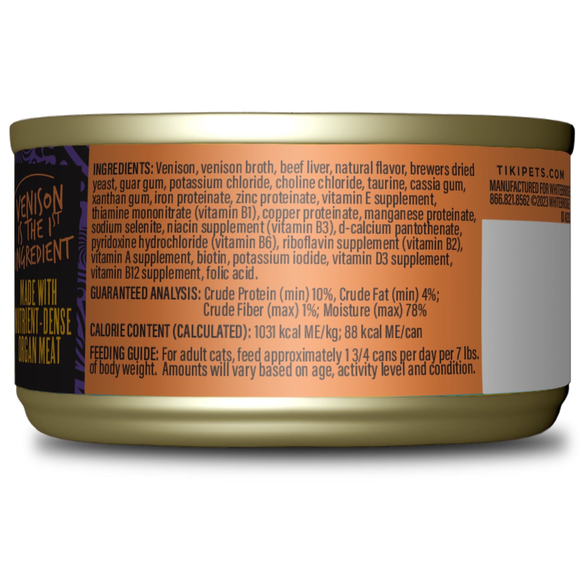 Tiki Cat After Dark Pâté Venison & Beef Liver Wet Cat Food - Back of Pack Nutrition Info - Tiki Cat - PetMax Canada