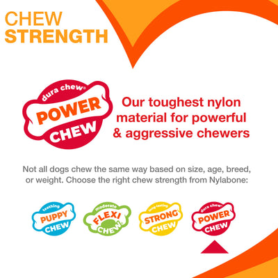 Nylabone Power Chew Textured Bone Dog Chew Toy - Peanut Butter - Chew strength chart showing the Power Chew level - Nylabone - PetMax Canada