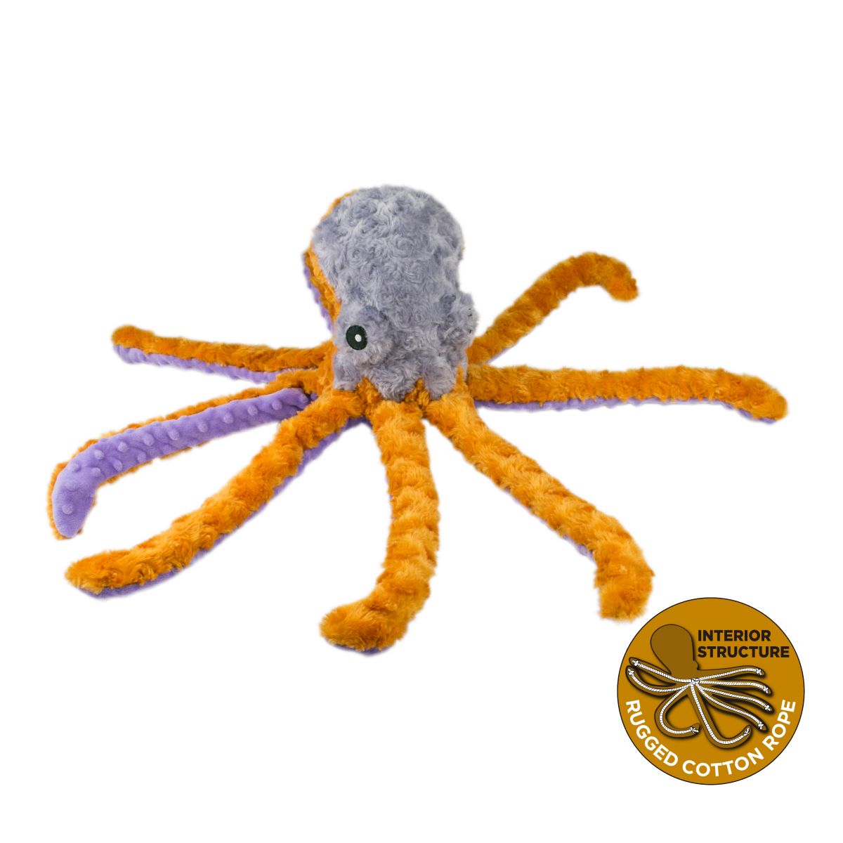 Tall Tails Plush Octopus With Squeaker, Crinkle, & Rope Dog Toy