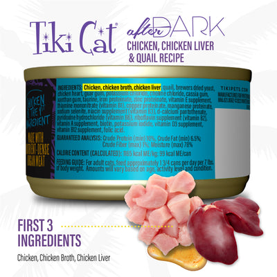 Tiki Cat After Dark Pâté Chicken, Chicken Liver & Quail Recipe Wet Cat Food - Product Highlights 1 - Tiki Cat - PetMax Canada