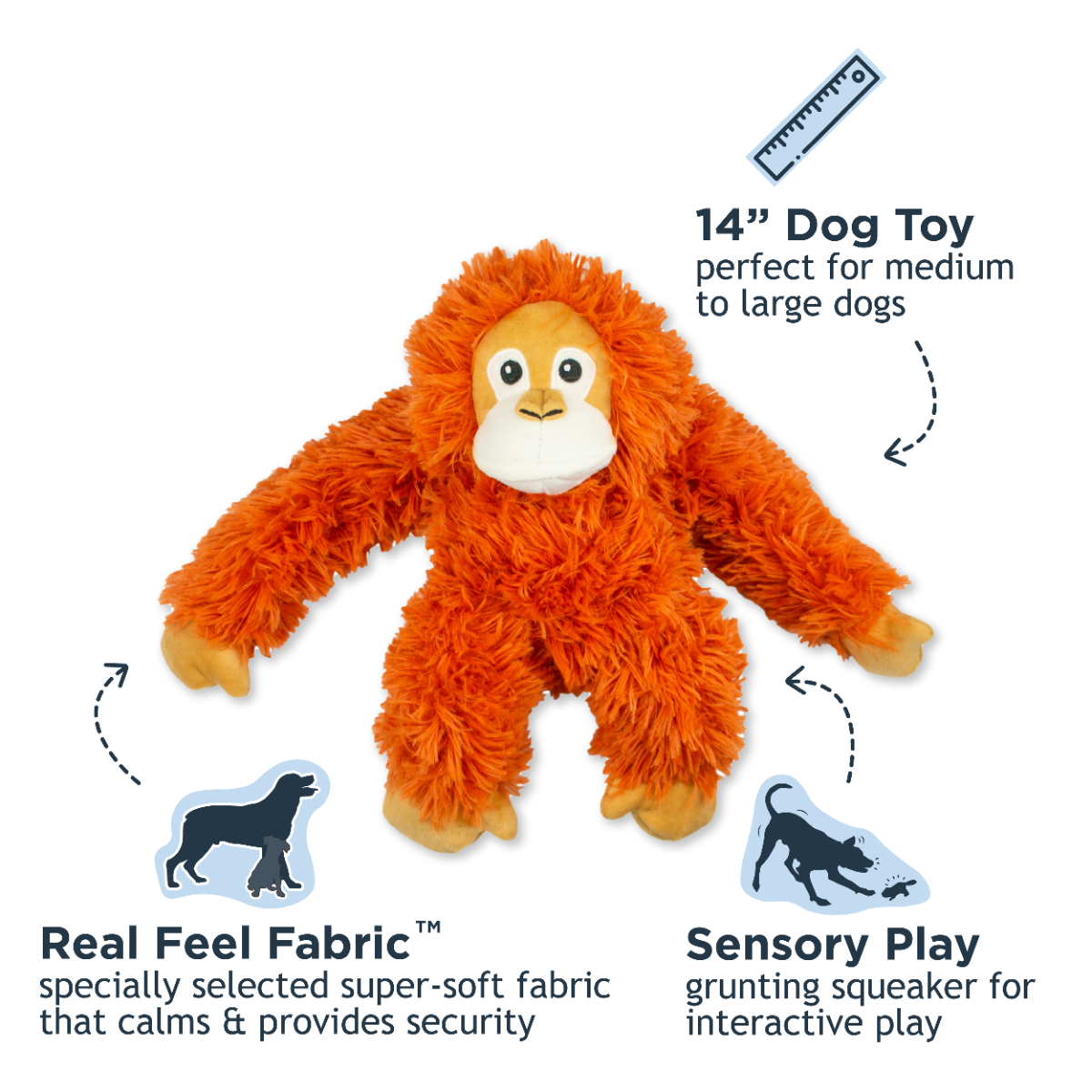 Tall Tails Plush Orangutan With Squeaker & Interior Rope Dog Toy