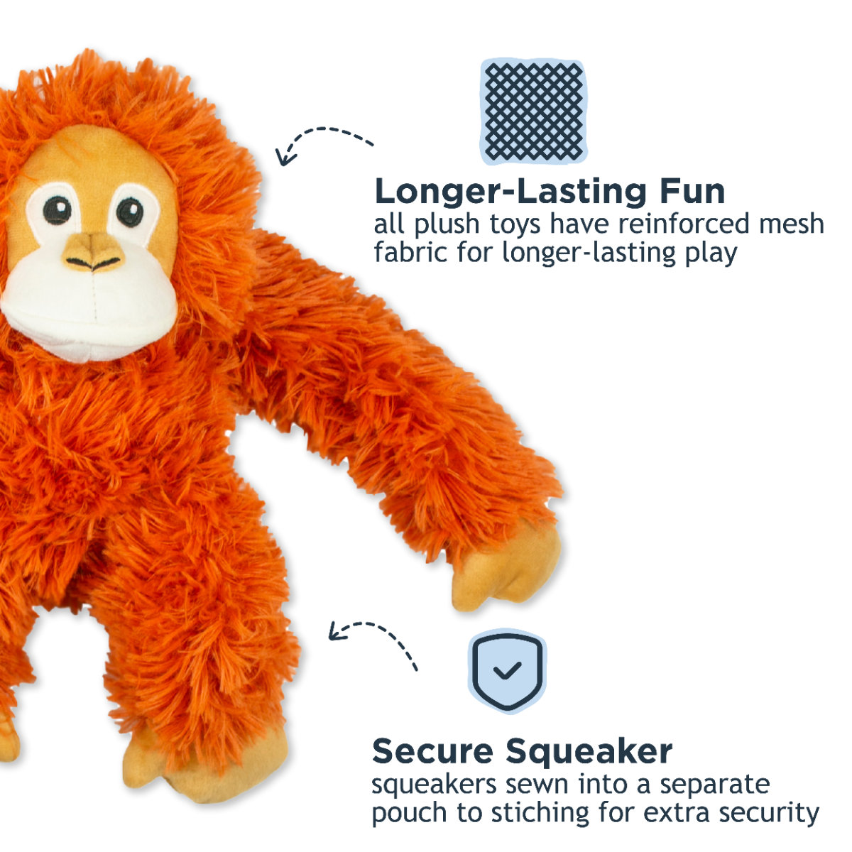 Tall Tails Plush Orangutan With Squeaker & Interior Rope Dog Toy