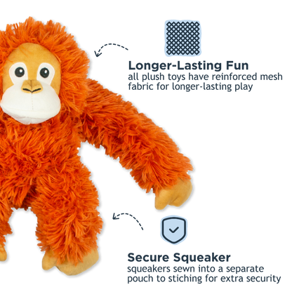 Tall Tails Plush Orangutan With Squeaker & Interior Rope Dog Toy