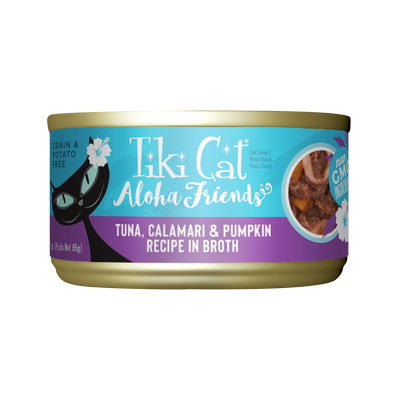 Tiki Cat Aloha Friends Tuna, Calamari & Pumpkin Recipe in Broth Wet Cat Food - Front of Can - Tiki Cat - PetMax Canada