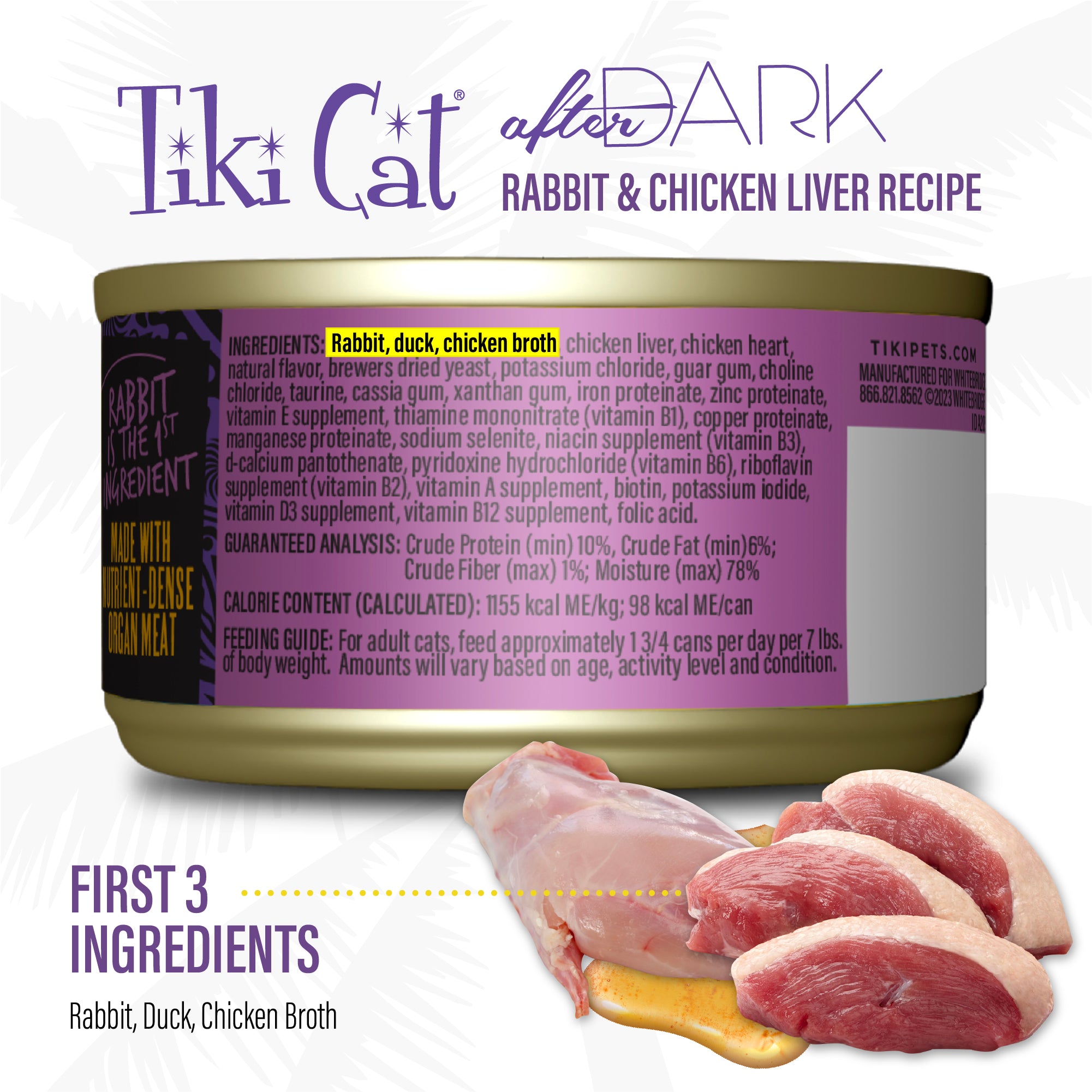 Tiki Cat After Dark Pâté Rabbit & Chicken Liver Recipe Wet Cat Food - Product Highlights 1 - Tiki Cat - PetMax Canada