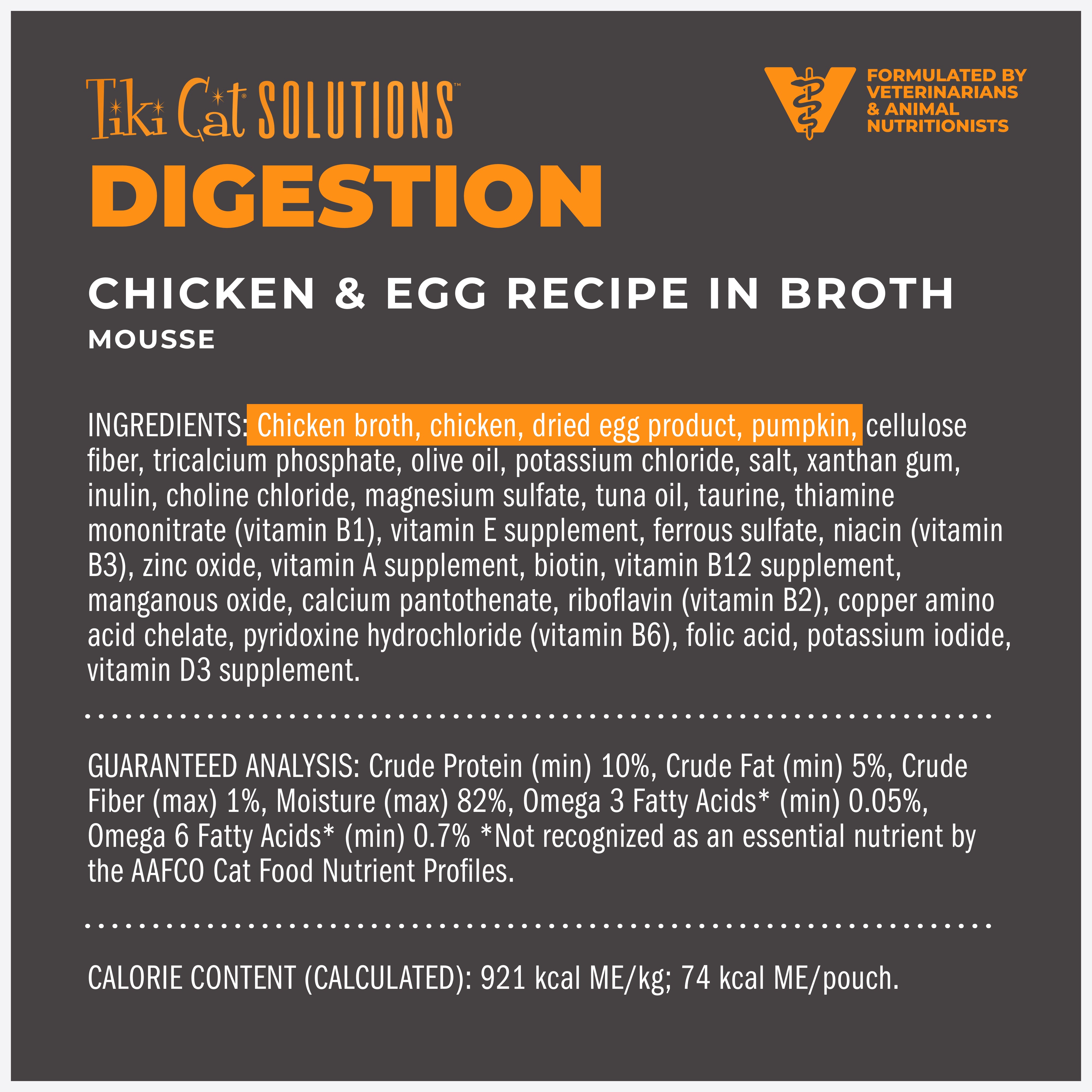Tiki Cat Special Mousse Digestion Chicken & Egg Recipe in Broth Wet Cat Food - Product Highlights 1 - Tiki Cat - PetMax Canada