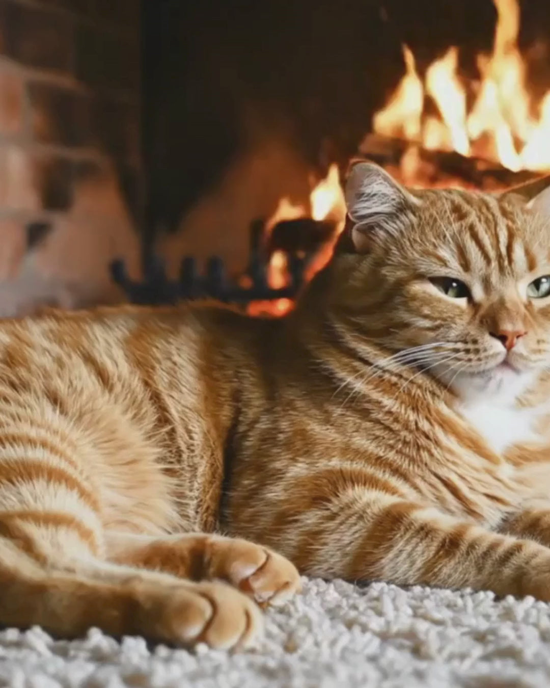 Load video: Video of a relaxed cat napping in front of a crackling fireplace, creating a warm and cozy atmosphere that contrasts February’s cold. The scene highlights PetMax’s February Sale, accessible via the button on the video.