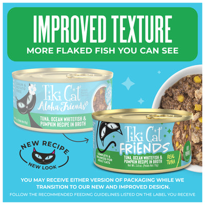 Tiki Cat Aloha Friends Tuna, Ocean Whitefish & Pumpkin Recipe in Broth Wet Cat Food - Feeding Transition Guide - Tiki Cat - PetMax Canada