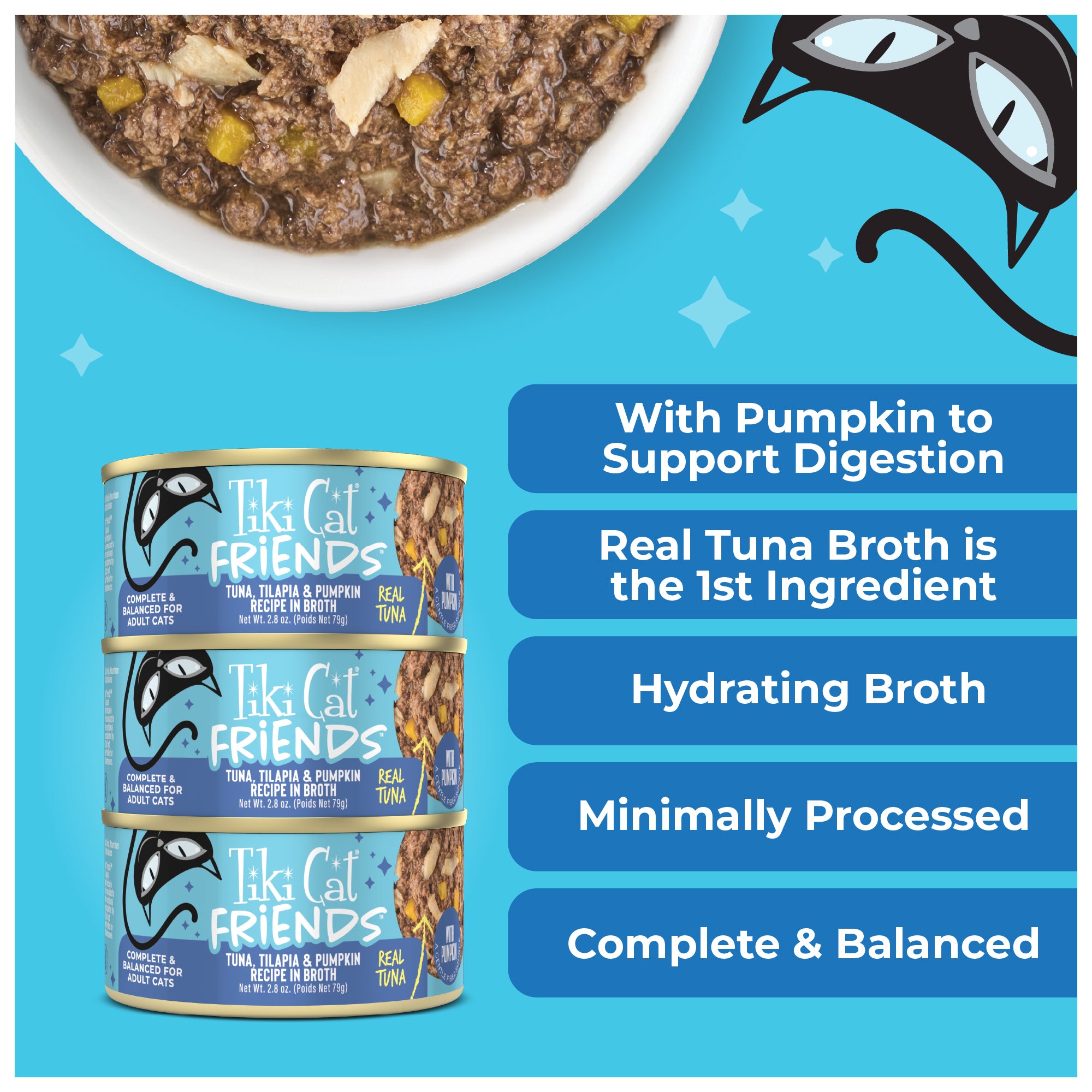 Tiki Cat Aloha Friends Tuna, Tilapia & Pumpkin Recipe in Broth Wet Cat Food - Product Highlights 3 - Tiki Cat - PetMax Canada