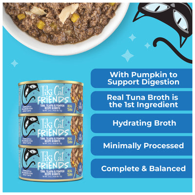 Tiki Cat Aloha Friends Tuna, Tilapia & Pumpkin Recipe in Broth Wet Cat Food - Product Highlights 3 - Tiki Cat - PetMax Canada