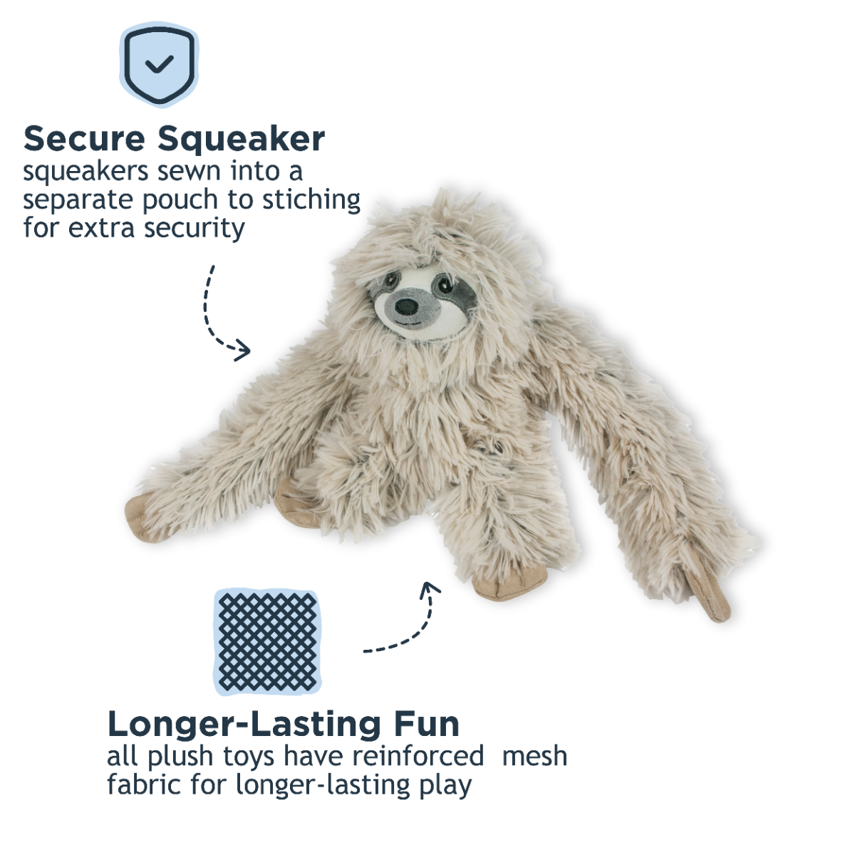 Tall Tails Plush Sloth With Squeaker & Interior Rope Dog Toy