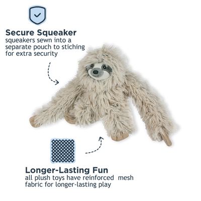 Tall Tails Plush Sloth With Squeaker & Interior Rope Dog Toy