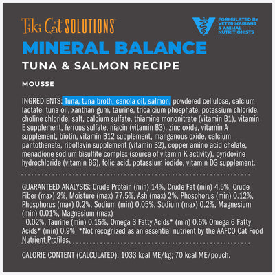 Tiki Cat Solutions Mousse Mineral Balance Tuna & Salmon Recipe Wet Cat Food - Product Highlights 1 - Tiki Cat - PetMax Canada