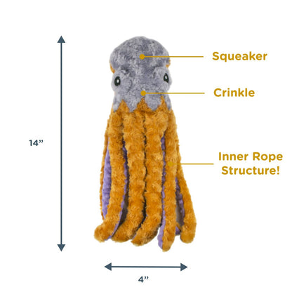 Tall Tails Plush Octopus With Squeaker, Crinkle, & Rope Dog Toy