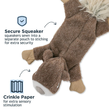 Tall Tails Plush Stuffless Squirrel With Squeaker, Crinkle, & Rope Dog Toy
