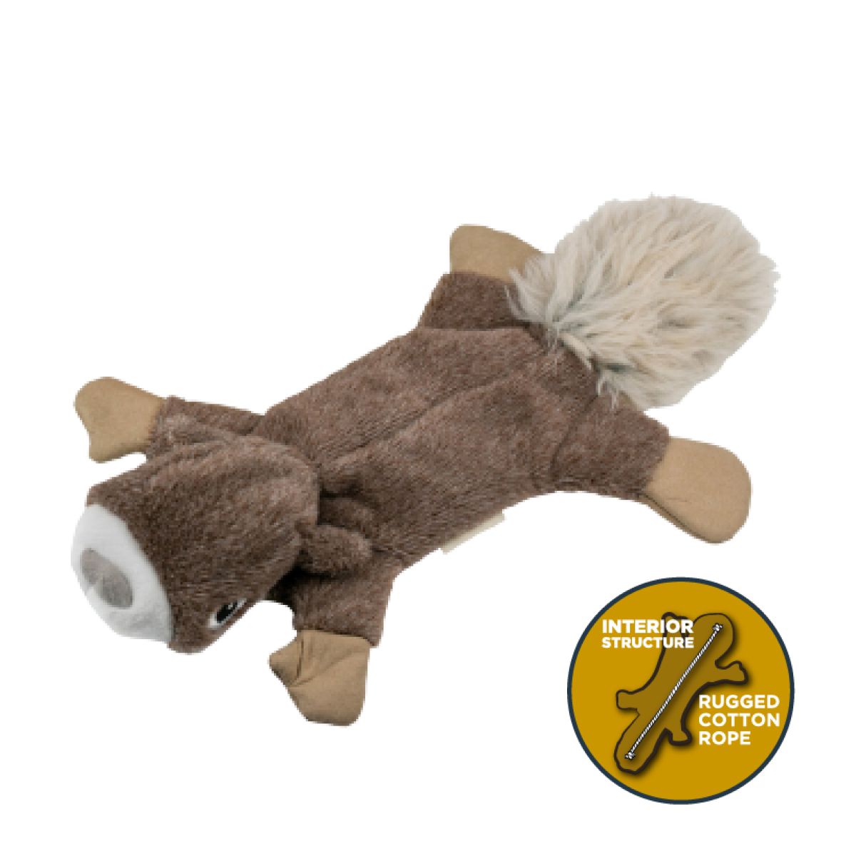 Tall Tails Plush Stuffless Squirrel With Squeaker, Crinkle, & Rope Dog Toy