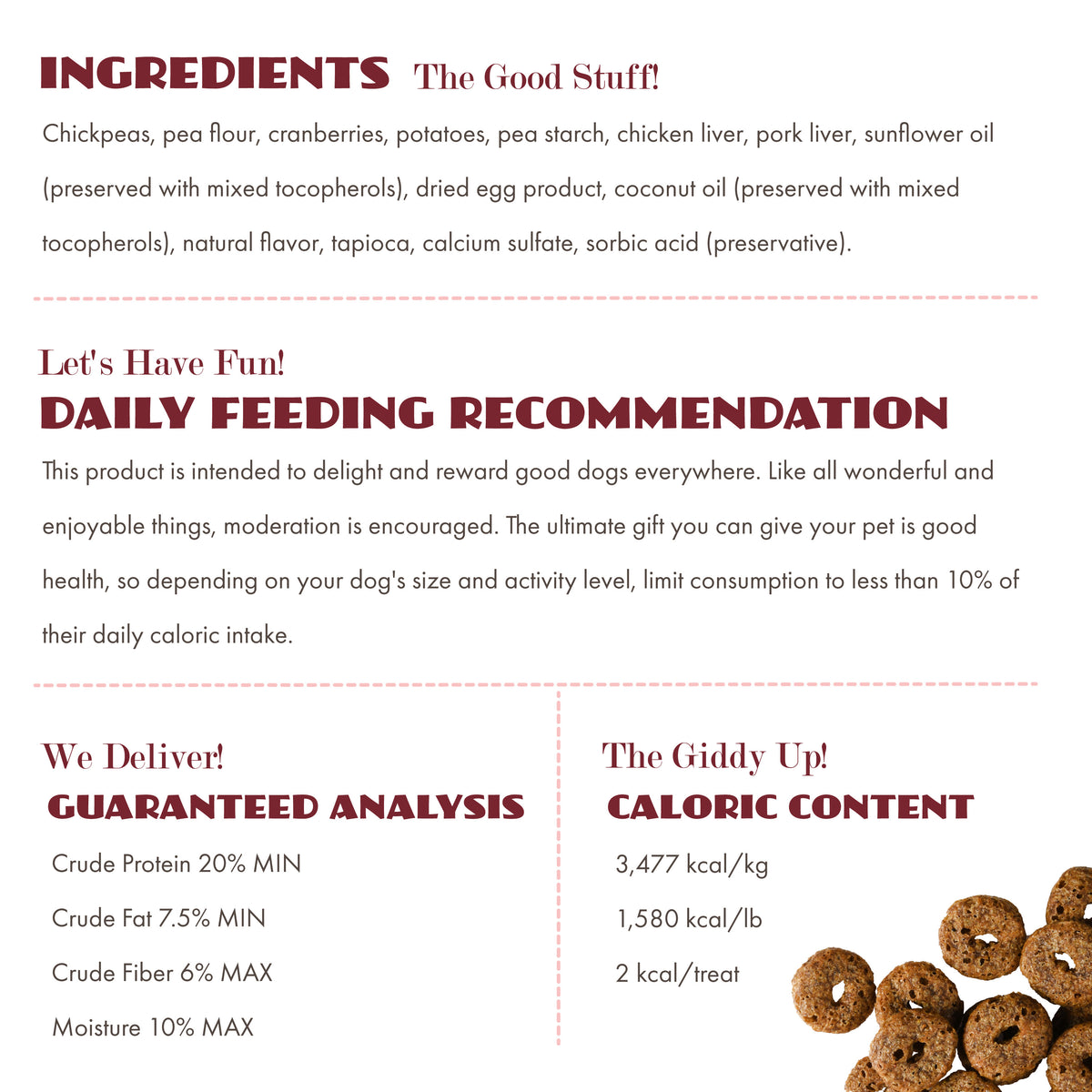 Fromm Crunchy O's CranLiver Kaboom Dog Treats - ingredients, guaranteed analysis and calorie content - PetMax Canada