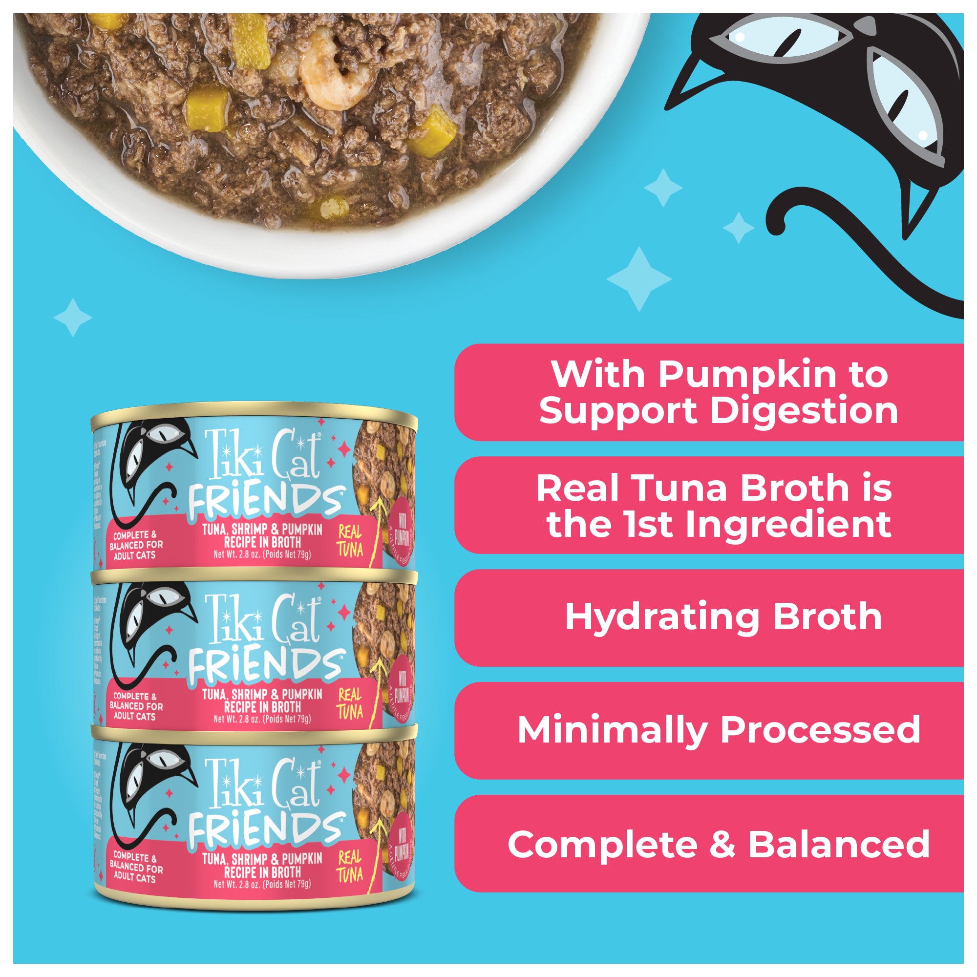 Tiki Cat Aloha Friends Tuna, Shrimp & Pumpkin Recipe in Broth Wet Cat Food - Product Highlights 3 - Tiki Cat - PetMax Canada