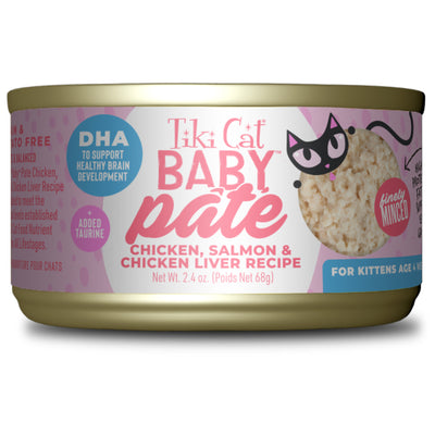 Tiki Cat Baby Pâté Chicken, Salmon & Chicken Liver Recipe Wet Kitten Food - Front of Can - Tiki Cat - PetMax Canada