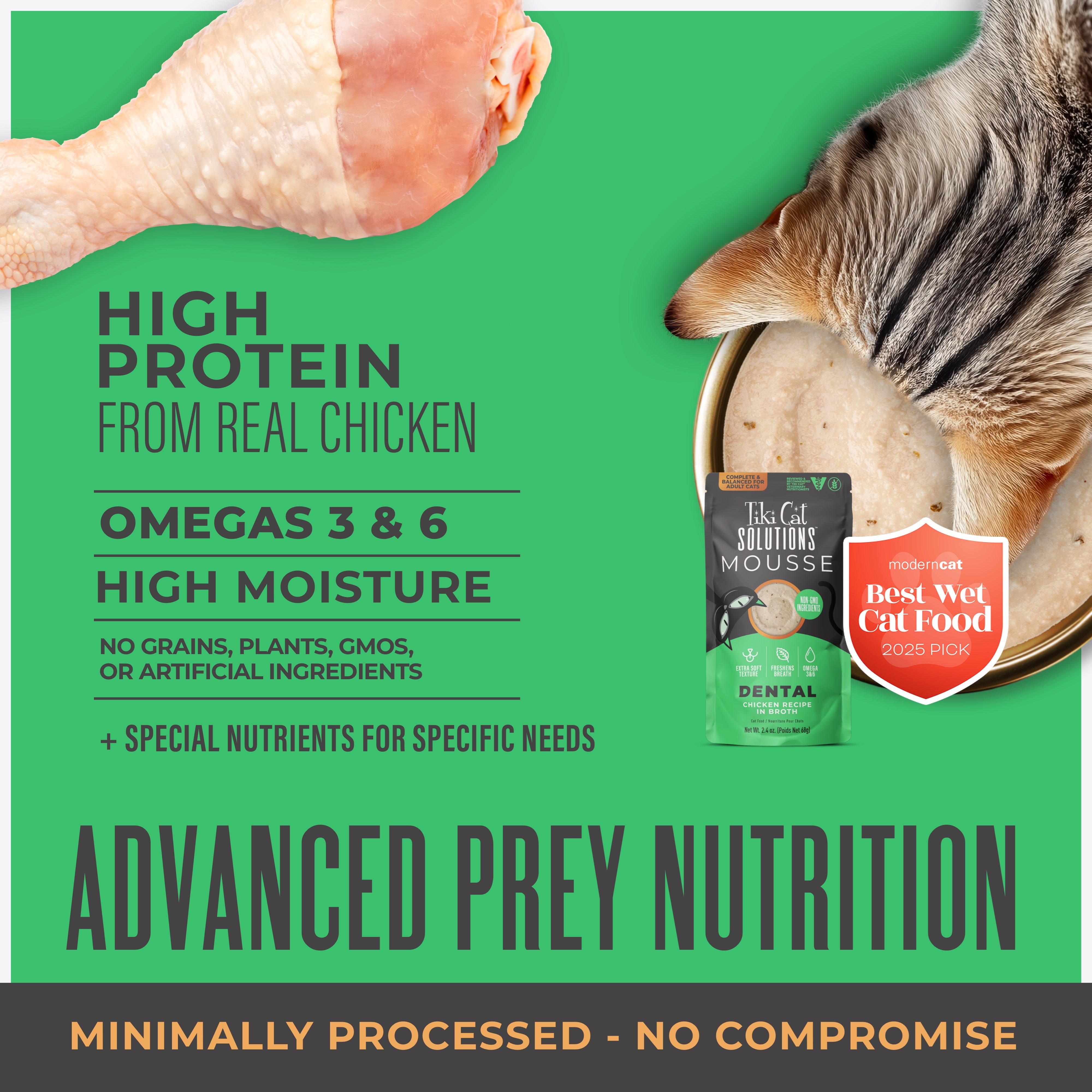 Tiki Cat Solutions Mousse Dental Chicken Recipe in Broth Wet Cat Food - Product Highlights 2 - Tiki Cat - PetMax Canada