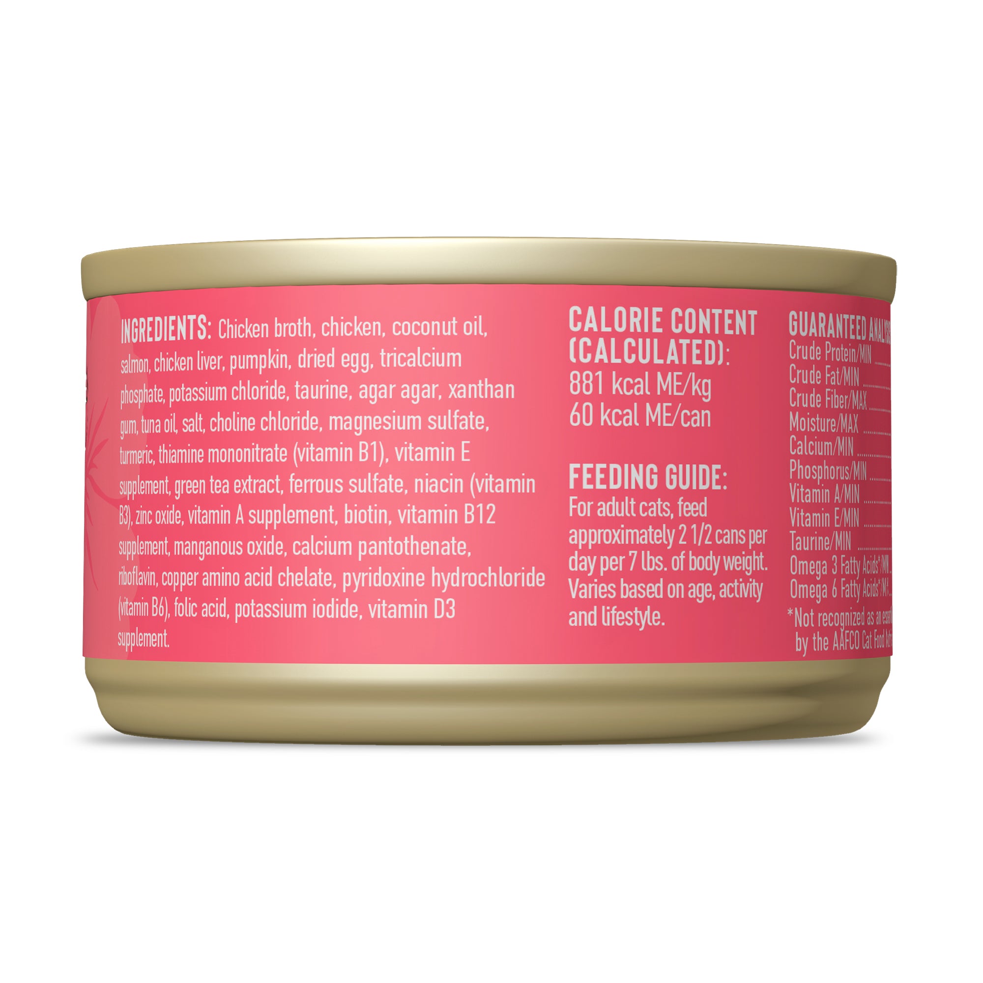 Tiki Cat Silver Pâté Chicken, Salmon & Chicken Liver Recipe in Broth Wet Cat Food - Back of Pack Nutrition Info - Tiki Cat - PetMax Canada