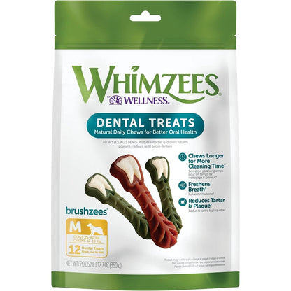 Whimzees Natural Grain Free Daily Dental Long Lasting Dog Treats Brushzees - Medium - Natural Chews - Whimzees - PetMax Canada