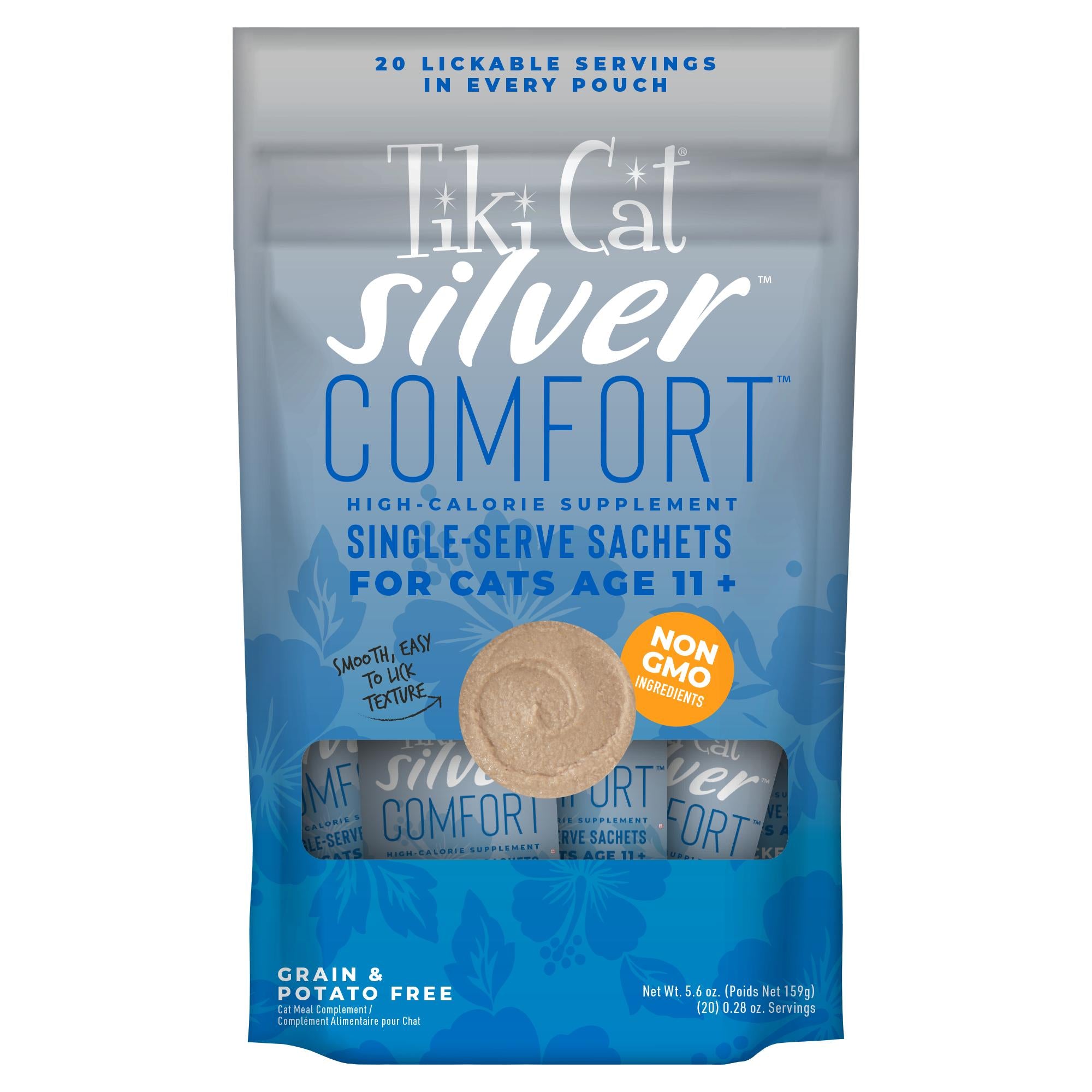 Tiki Cat Silver Comfort Chicken & Chicken Liver Recipe Wet Cat Food - Front of Pouch - Tiki Cat - PetMax Canada