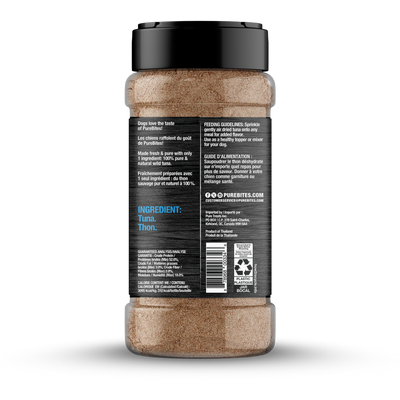Pure Bites Air Dried Sprinkles Tuna Flavour Topper For Dogs - back of package ingredients and guaranteed analysis panel - Dog Treats - PureBites - PetMax Canada