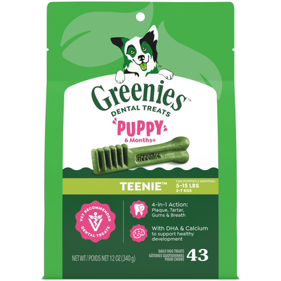 Greenies Puppy Teenie Dental Care Dog Treats - 340g pouch in the new packaging design - PetMax Canada