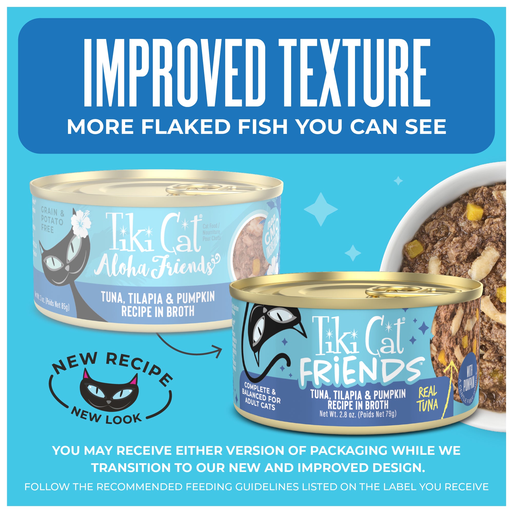 Tiki Cat Aloha Friends Tuna, Tilapia & Pumpkin Recipe in Broth Wet Cat Food - Feeding Transition Guide - Tiki Cat - PetMax Canada