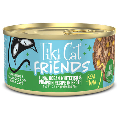 Tiki Cat Aloha Friends Tuna, Ocean Whitefish & Pumpkin Recipe in Broth Wet Cat Food - Front of Can - Tiki Cat - PetMax Canada