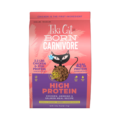 Tiki Cat Born Carnivore High Protein Chicken, Herring & Salmon Meal Recipe Dry Cat Food - Front of Bag - Tiki Cat - PetMax Canada