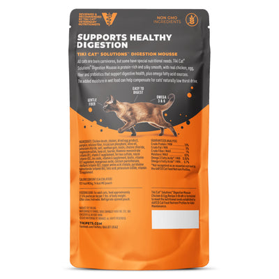 Tiki Cat Special Mousse Digestion Chicken & Egg Recipe in Broth Wet Cat Food - Back of Pack Nutrition Info - Tiki Cat - PetMax Canada