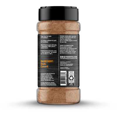 Pure Bites Air Dried Sprinkles Duck Flavour Topper For Dogs - back of package ingredients and guaranteed analysis panel - Dog Treats - PureBites - PetMax Canada