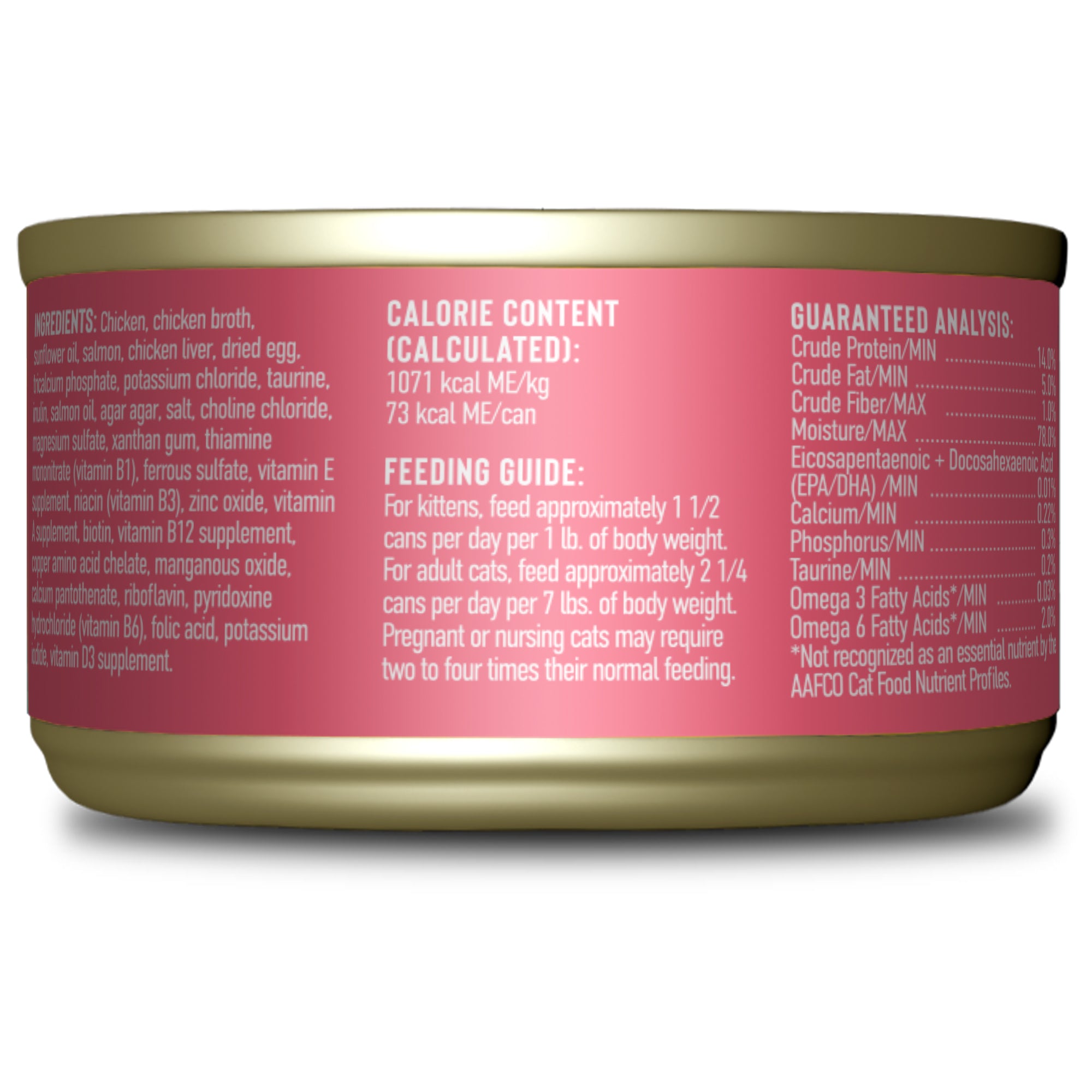 Tiki Cat Baby Pâté Chicken, Salmon & Chicken Liver Recipe Wet Kitten Food - Back of Pack Nutrition Info - Tiki Cat - PetMax Canada
