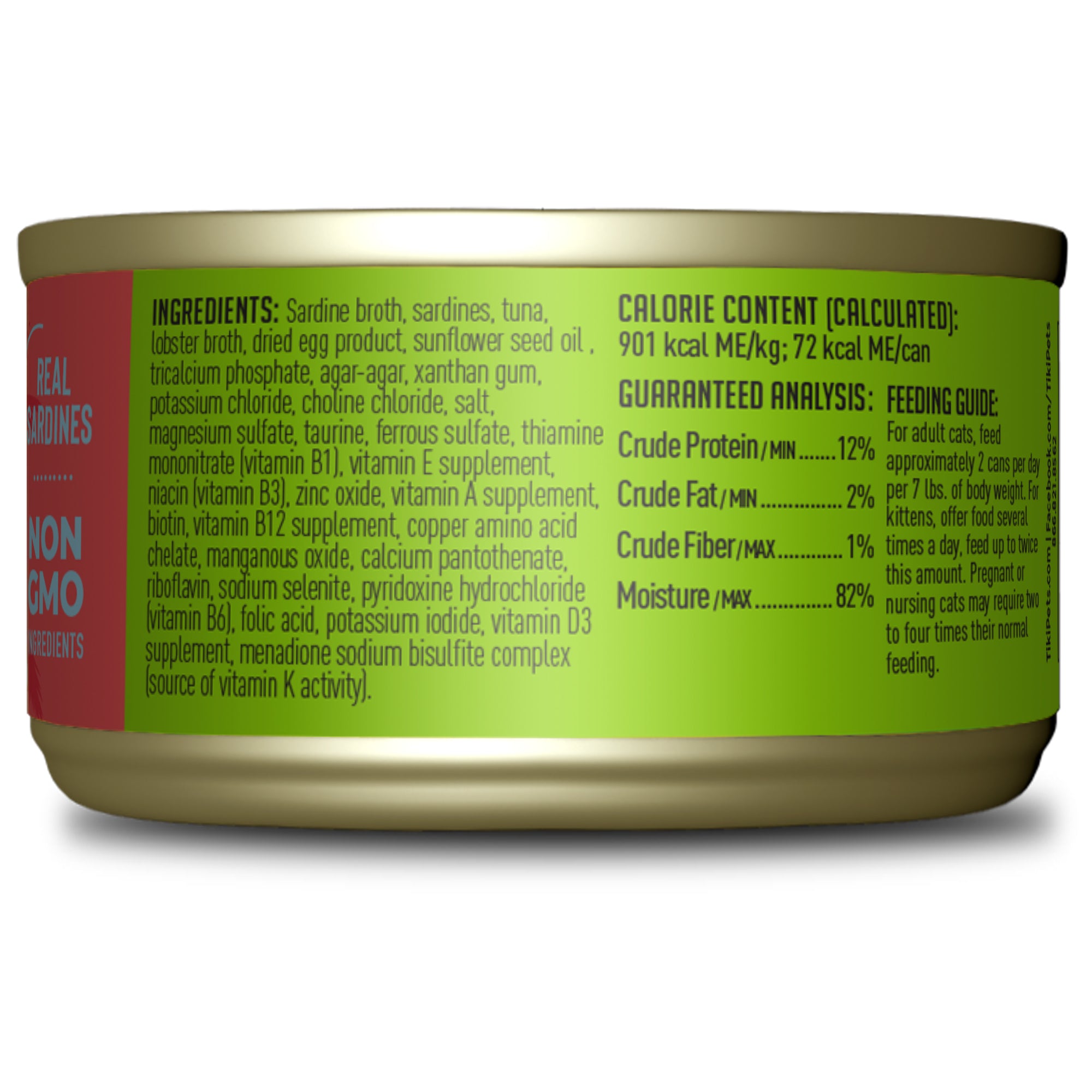 Tiki Cat Grill Pâté Sardines & Lobster Consommé Recipe in Broth Wet Cat Food - Back of Pack Nutrition Info - Tiki Cat - PetMax Canada