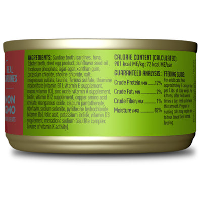 Tiki Cat Grill Pâté Sardines & Lobster Consommé Recipe in Broth Wet Cat Food - Back of Pack Nutrition Info - Tiki Cat - PetMax Canada