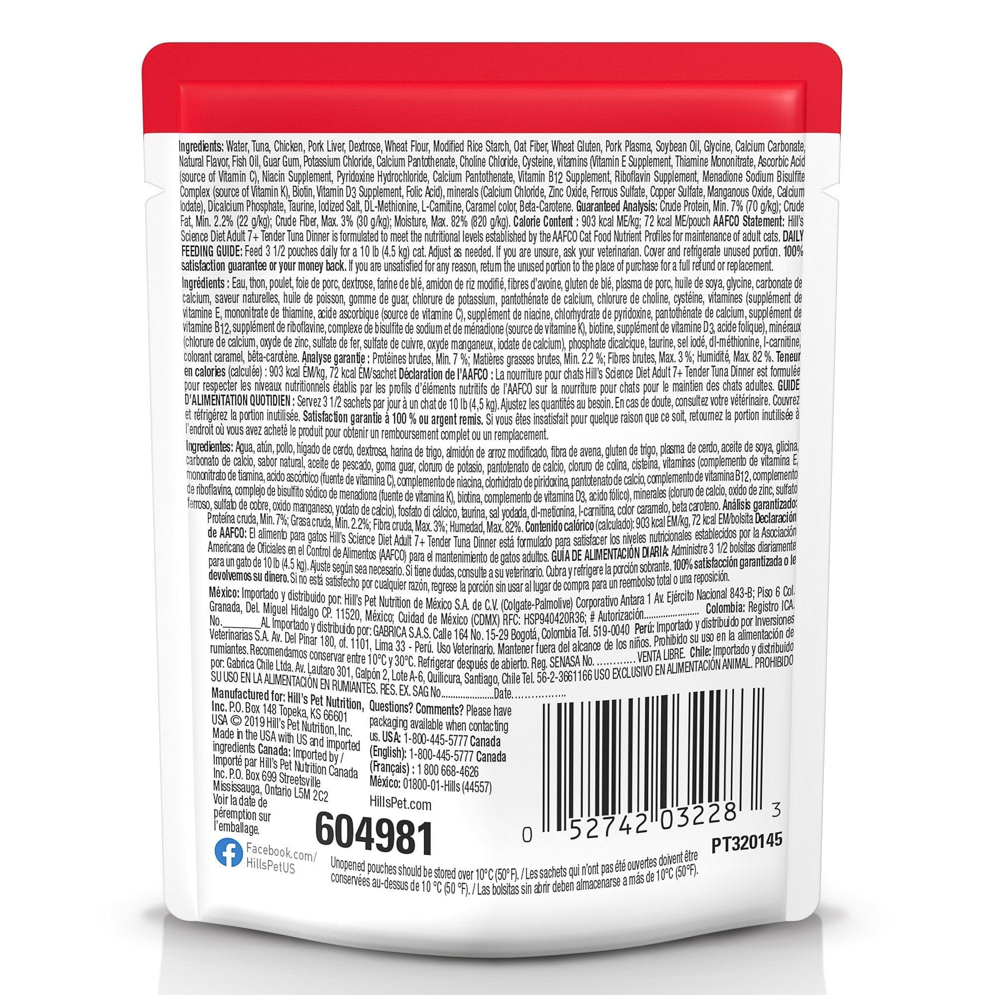 Hill's Science Diet Senior 7+ Wet Cat Food, Tuna, 79g pouch - 79g - Canned Cat Food - Hill's Science Diet - PetMax Canada