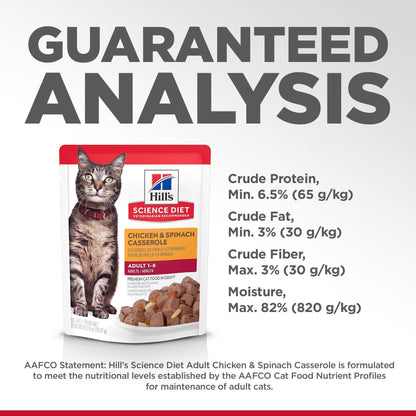 Hill's Science Diet Adult Wet Cat Food, Chicken & Spinach, 79g pouch - 79g - Canned Cat Food - Hill's Science Diet - PetMax Canada