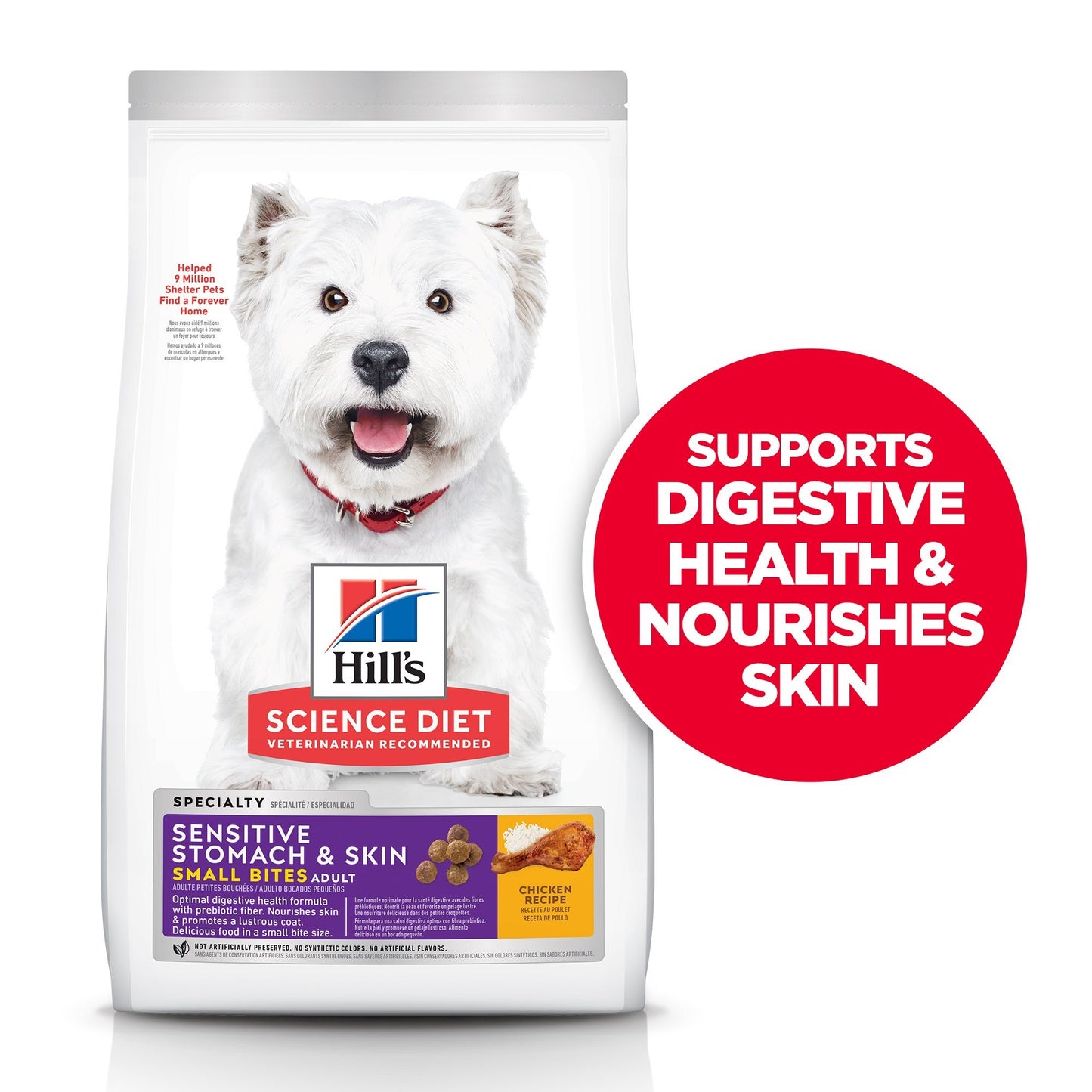 Hill's Science Diet Adult Sensitive Stomach & Skin Small Bites Dry Dog Food, Chicken Recipe, 1.81 Kg Bag  Dog Food  | PetMax Canada