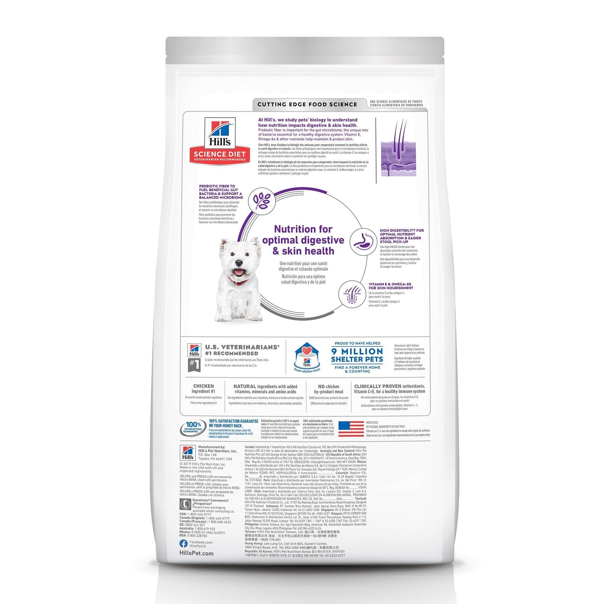 Hill's Science Diet Adult Sensitive Stomach & Skin Small Bites Dry Dog Food, Chicken Recipe, 1.81 Kg Bag - 2.04 Kg - Dog Food - Hill's Science Diet - PetMax Canada