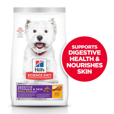 Hill's Science Diet Adult Sensitive Stomach & Skin Small Bites Dry Dog Food, Chicken Recipe, 6.8 Kg Bag  Dog Food  | PetMax Canada