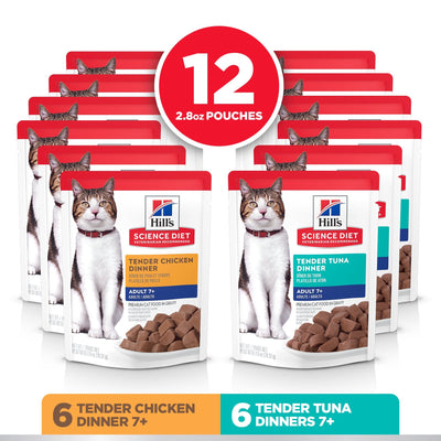 Hill's Science Diet Senior 7+ Wet Cat Food Pouch Variety Pack, Chicken and Tuna 79g pouch  Canned Cat Food  | PetMax Canada