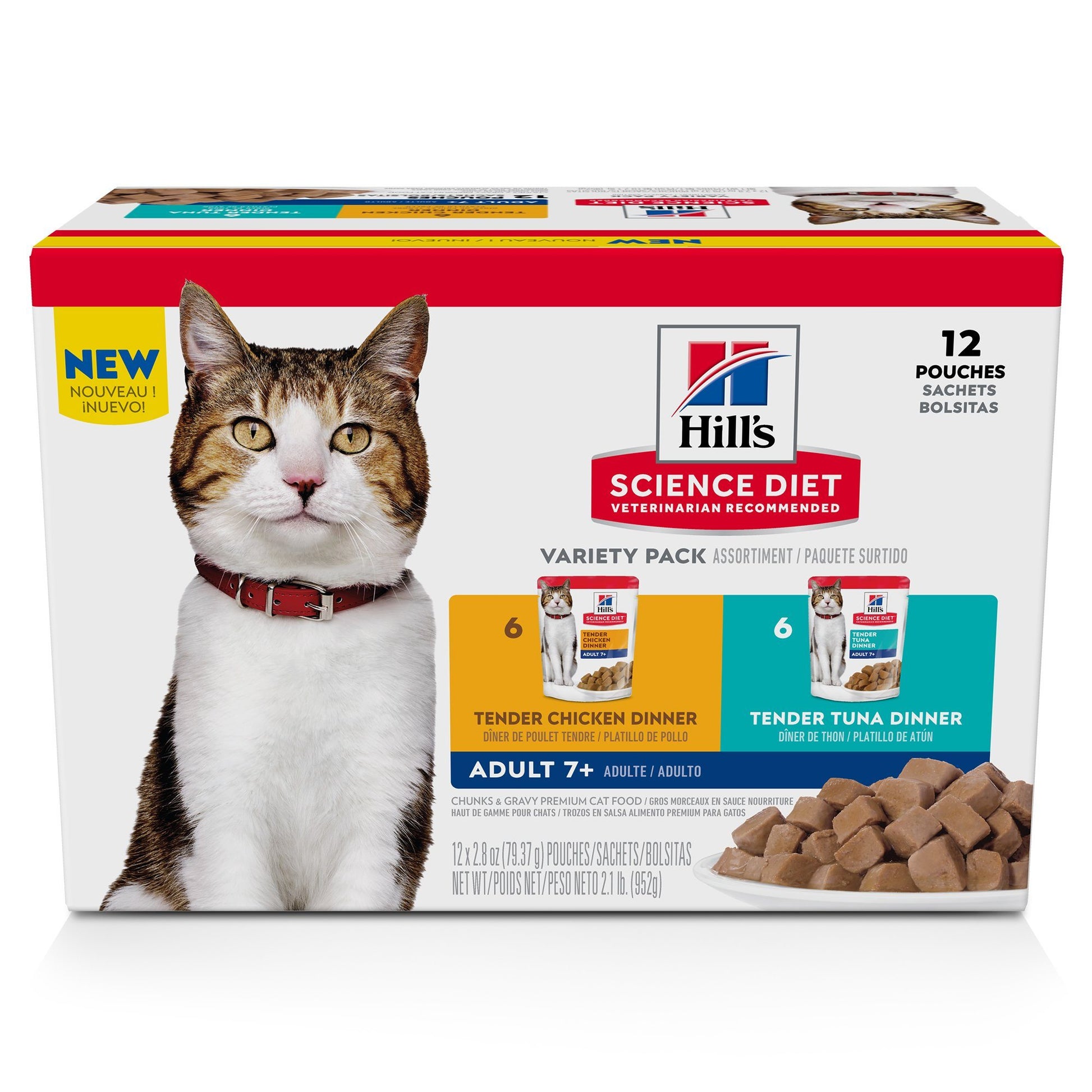 Hill's Science Diet Senior 7+ Wet Cat Food Pouch Variety Pack, Chicken and Tuna 79g pouch 12 pouches Canned Cat Food 12 pouches | PetMax Canada